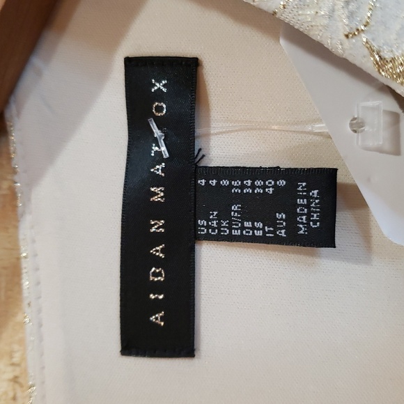 Aidan Mattox New Light Gold Short Sleeve Jacquard Sheath Dress Size 4 - Picture 5 of 7